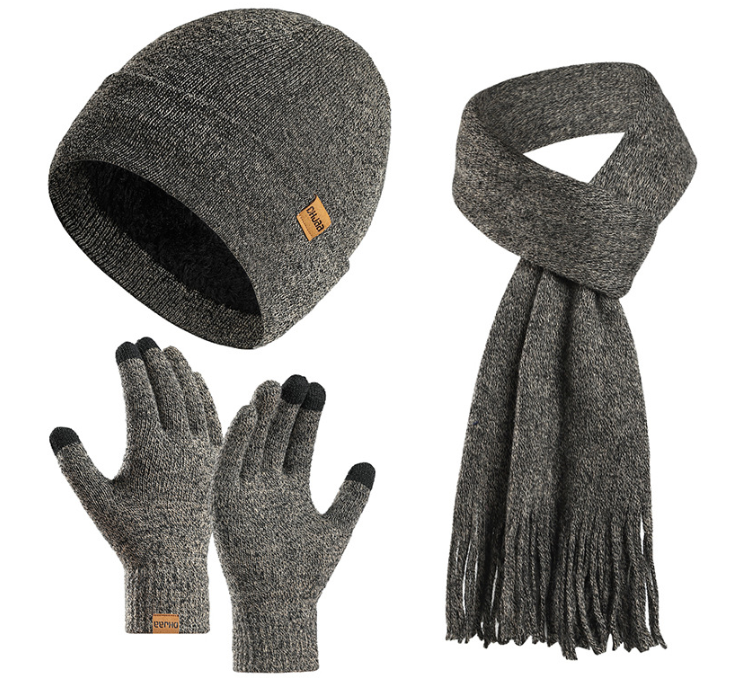 Fleece Knitted Hat, Scarf and Gloves Three-piece Warm Wool Set